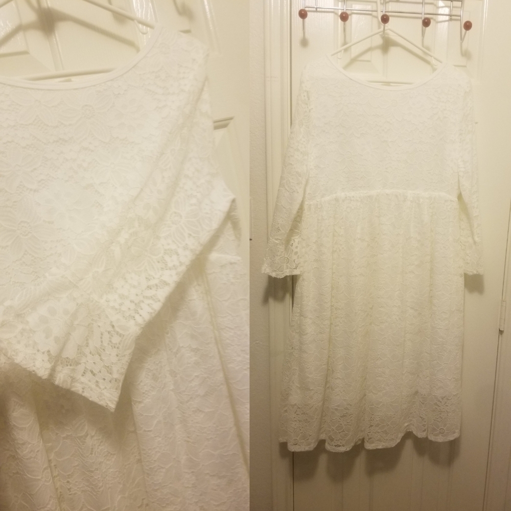 🗯White Floral Lace Mid-Knee Dress🗯